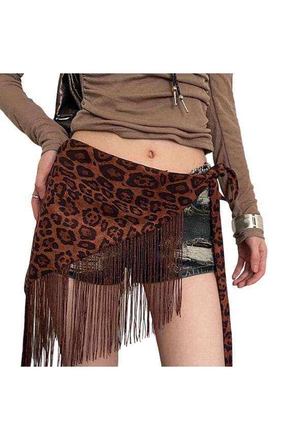 Fashionable Triangular Polyester Belt Animal Print Broad Waist Strap Hip Curtain With Fringe For Daily Styling