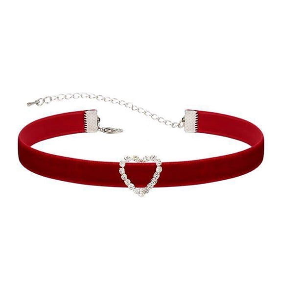 Osdhezcn Fashionable Velvets Choker Necklace with Alloy Heart Pendant Heart Collar Chain Necklace Soft Heart Velvets Necklace