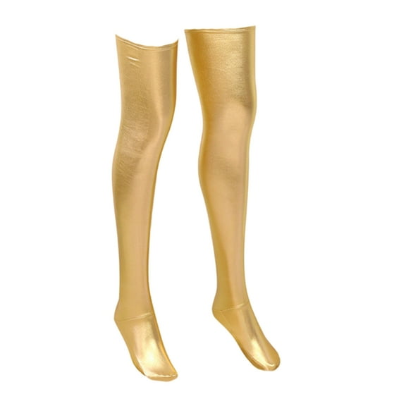 Osdhezcn Faux Leather Over the Knee Socks Metallic Thigh High Stockings for Party Wear