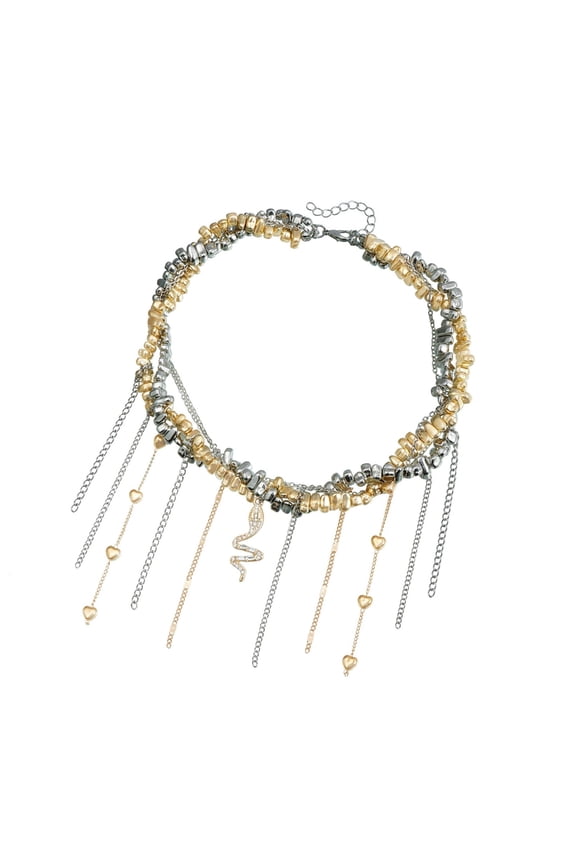 Handmade Beaded Heart Tassels Snake Pendant Necklace Accessory for Trendy Women