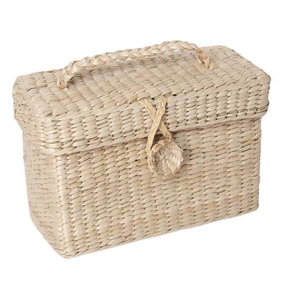 Osdhezcn Handmade Rattan Storage Box with Lid for Bulk Sundries Organizer Straw Basket