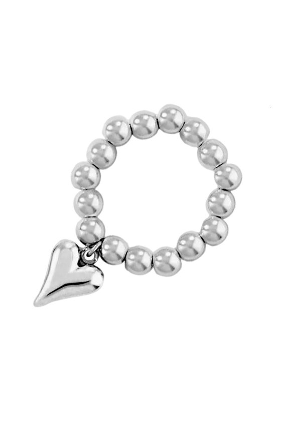 Heart Pendant Ring with Elastic Rope and Round Beads Stainless Steel Jewelry