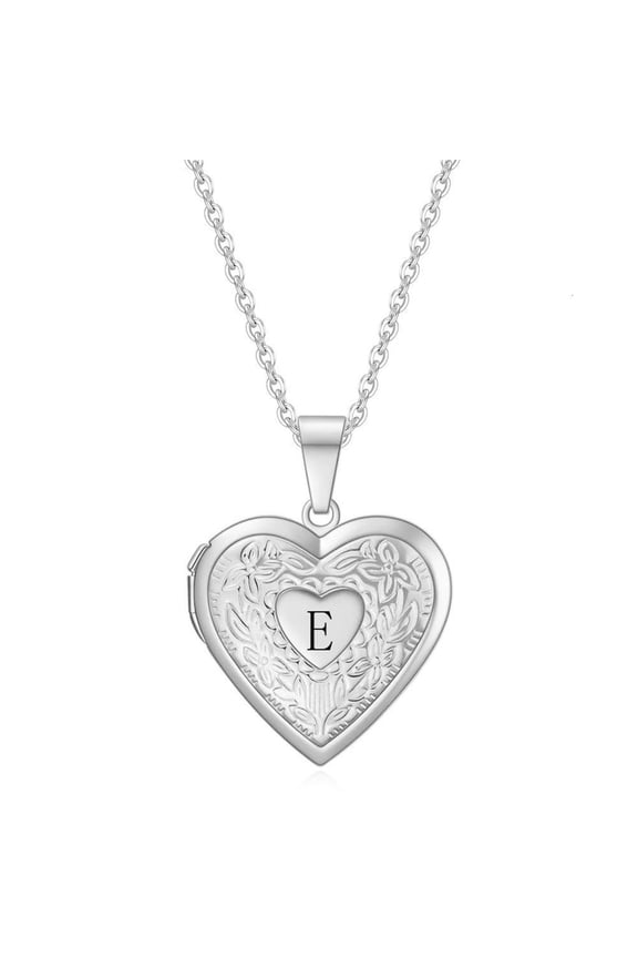 Heart Shape Pendant Photo Frame Necklace Titanium Steel Neckchain Letter Charm Jewelry Gift for Her Everyday Wear