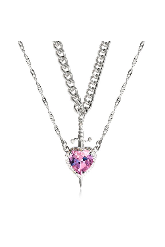 Heart Swords Necklace Adjustable Length Neckchain for Casual Dates and Event