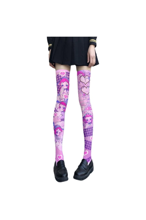 Japanese Style Women Lolita Thigh High Stockings Sweet Kawaii Anime Cartoon Maid Bunny Girl Heart Printed Cosplay Over Knee Long Socks