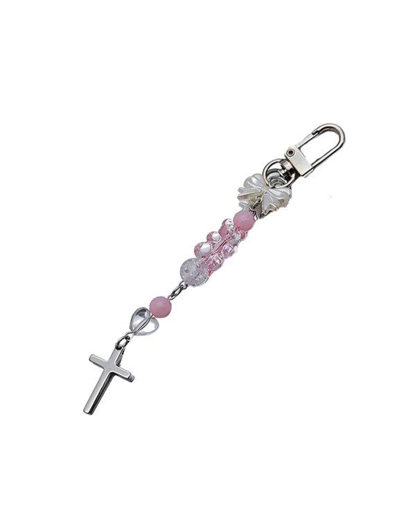 Keyrings Charm Keys Rings with Resin Bear Bowknot and Cross Pendant Keychains