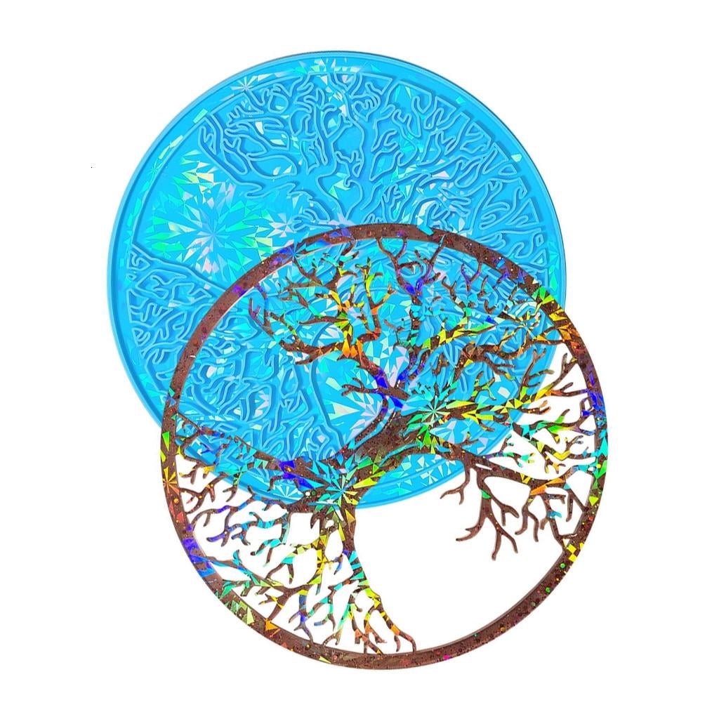 Osdhezcn Life Tree Wall Hanging Silicone Mold DIY Wall Pendant Decorative Epoxy Resin Mold Holographic Coaster Desktop Ornaments