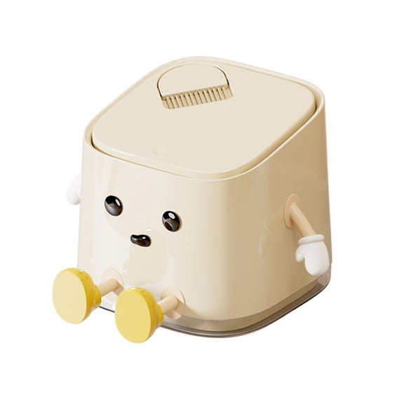 Osdhezcn Mini Desktop Trash Can with Press Open Lid Cream White for Office Desk or Vanitys