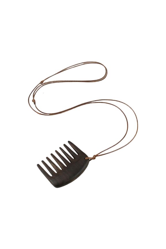 Miniature Wood Comb Pendant Necklace Elegant Long Sweater Chain Adjustable Rope Neckchain Stylish Jewelry Accessories