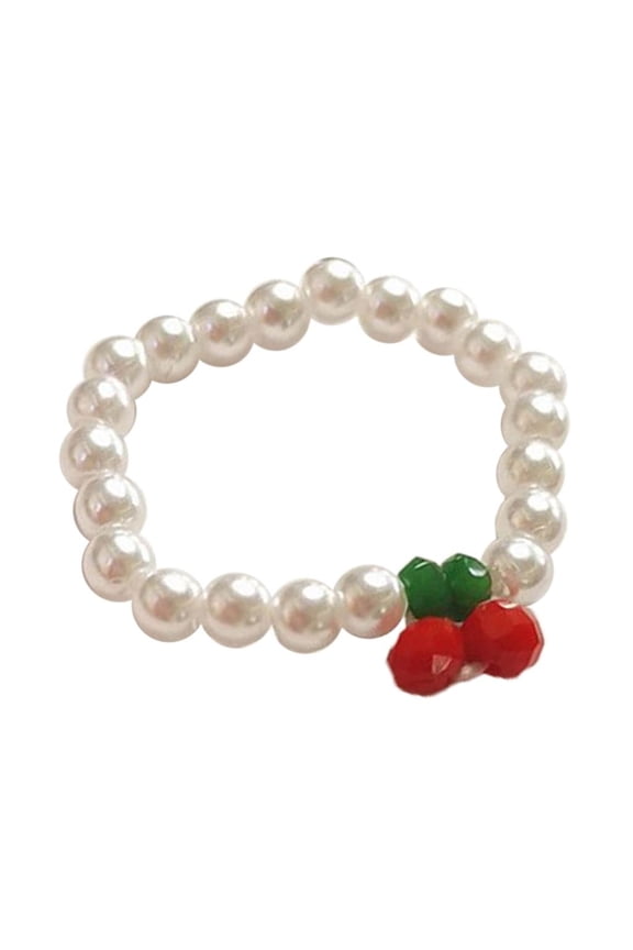 Minimalist Elastic Red Cherry Rings Stretchable Cherry Beaded Rings Comfortable