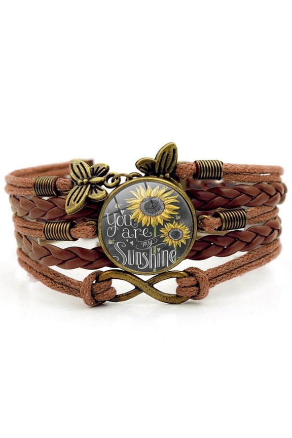 Multi-Layer Sunflower Leather Bracelets for Womens Present You Are My Sunshine