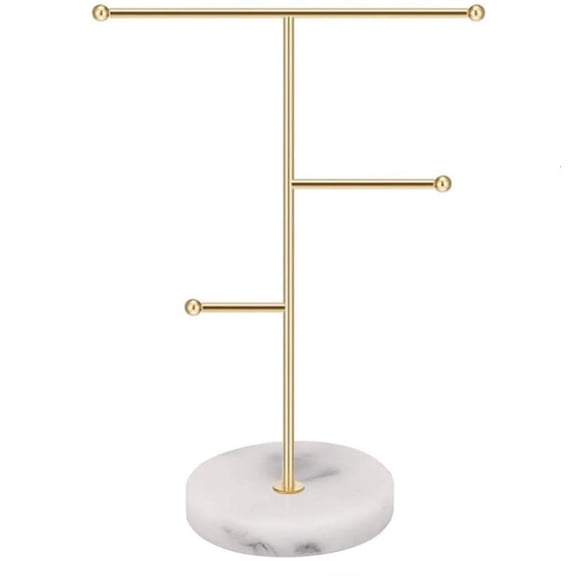Osdhezcn Nordic Style Jewelry Stand with Marble Pattern Base Necklace Display Holder Rack T-Bar Metal Tabletop Hanging Pendant Bracelet Earrings Organizer Jewellery Tree