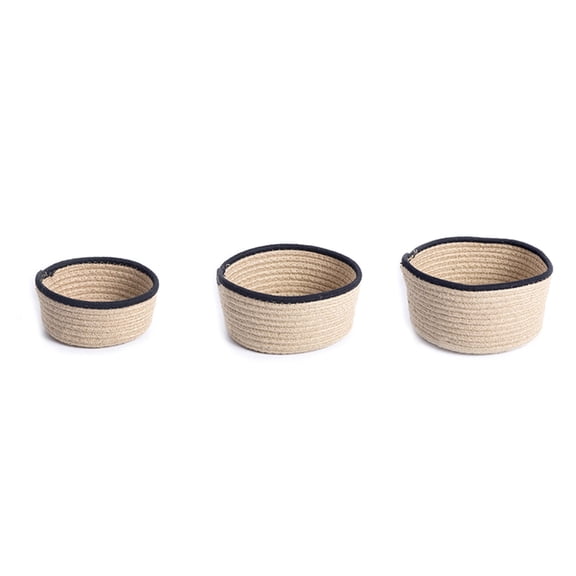 Osdhezcn Pack of 3 Natural Linen Rope Woven Baskets Sturdy Woven Basket Collection for Contemporary Home Organizing Needs