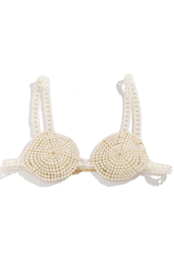 Pearl Bralette Top Handmade Pearl Bra Pearl Chest Body Chain Jewelry for Women