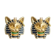 Osdhezcn Pharaoh Cats Head Art Earrings Enamel Dripping Gold Plated Ear Accessories