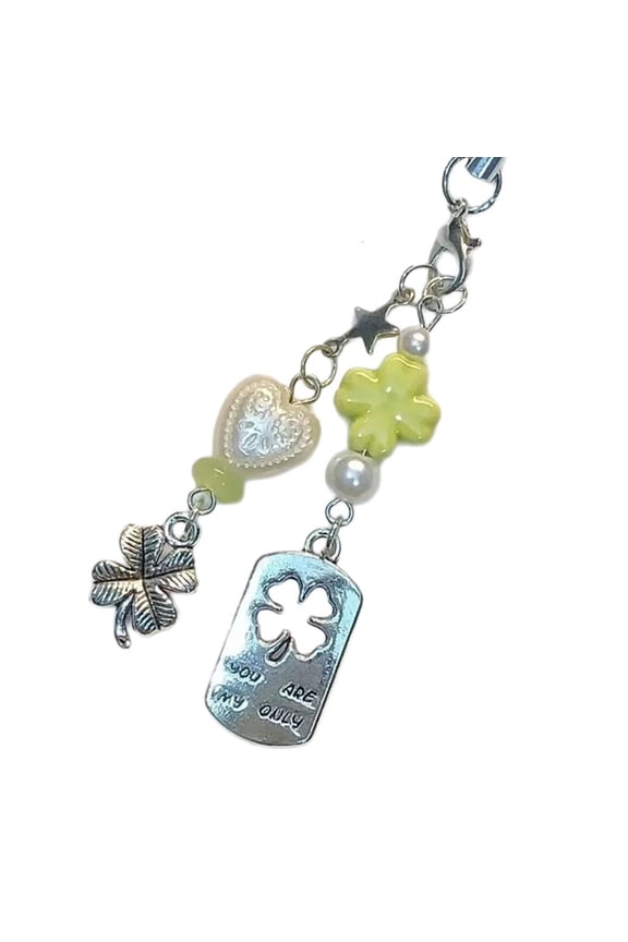 Plant Phone Charm Four Leaf Grass Keychain Present for Students and Travelers