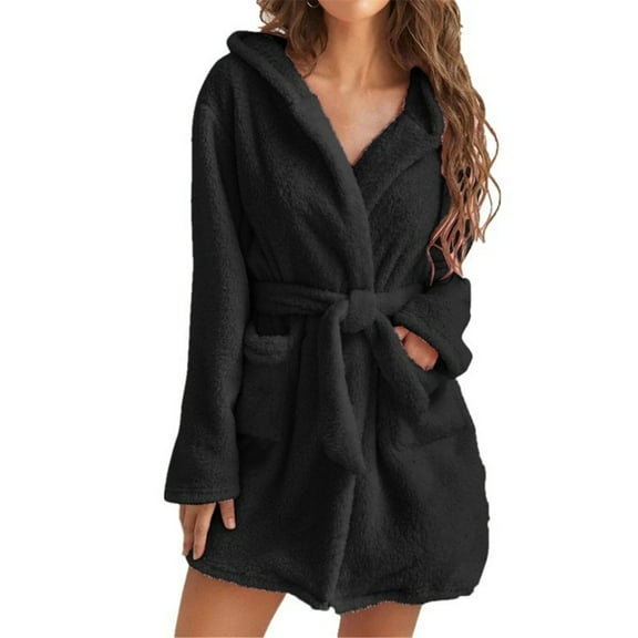Osdhezcn Plush Hooded Robes for Women,Soft Fuzzy Fleece Robe Thicker Warm Bathrobes