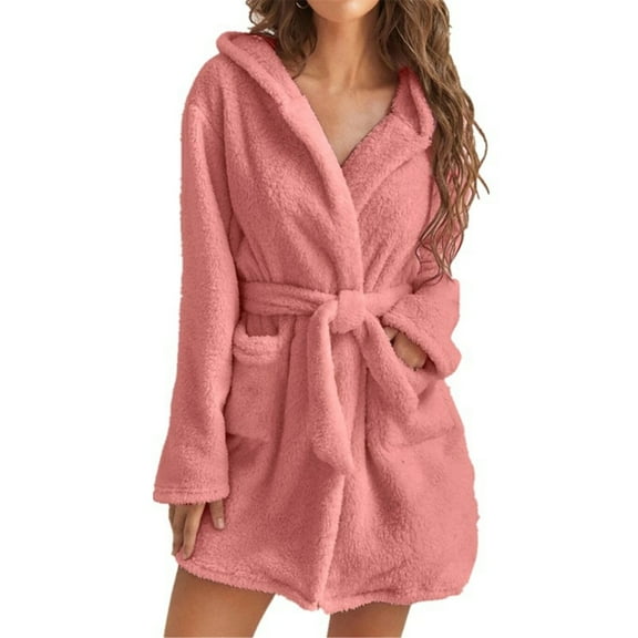 Osdhezcn Plush Hooded Robes for Women,Soft Fuzzy Fleece Robe Thicker Warm Bathrobes