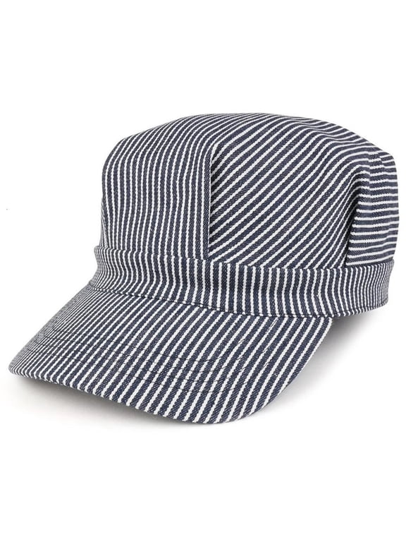 Premium Stripy Cotton Engineer Cap Adjustable Fit All Ages Lightweight