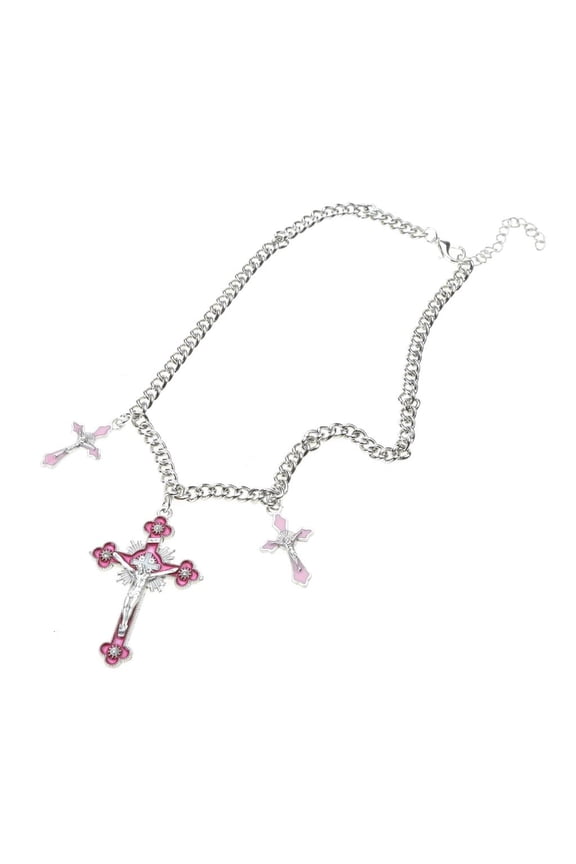 Religious Necklace Pink Cross Pendant Choker Chain for Christian Birthday Cross Pendant Necklace Y2K Clavicle Chain