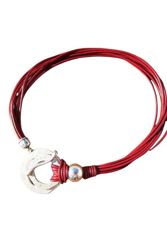 Retro Bohemian Double Rings Multi Layer Rope Clavicle Chain Fashion Neck Jewelry