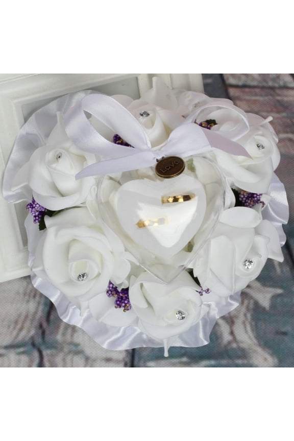 Romantic Heart Shape Rose Flowers Ring Box Wedding Ring Bearer Pillow Ornament