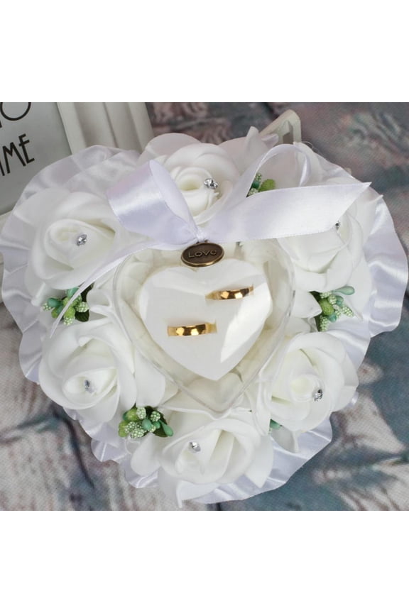 Romantic Heart Shape Rose Flowers Ring Box Wedding Ring Bearer Pillow Ornament