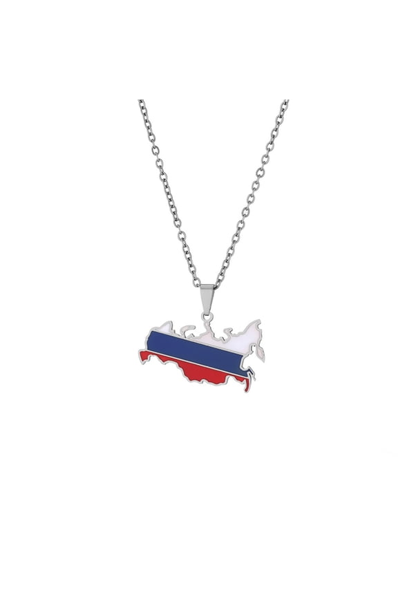 Russian Map Necklace Jewelry Stainless Steel Russia Flag Pendant Neckaces