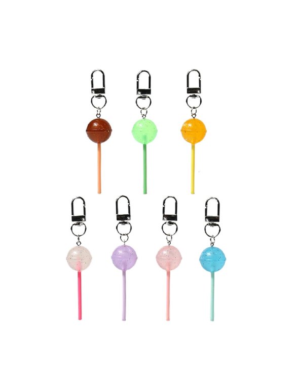 Set of 7 Macaron Candy Keychain Collection Lollipop Key Ornament Stylish Key Jewelry Fashion Bag Adornment Resin Texture