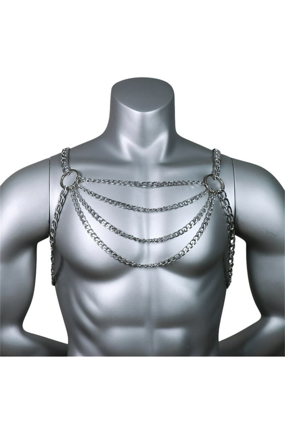 Sexy Men Fashion Clothing Accessories Metal Cosplay Hollow Out Body Chest Chain Harness Clubwear Body Jewelry Necklace