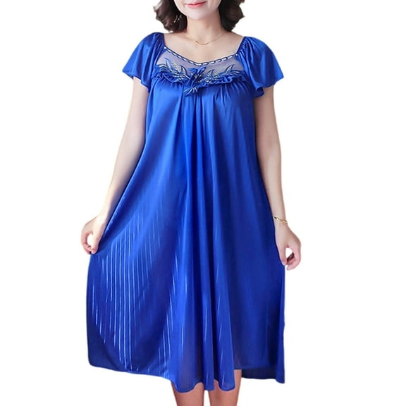 Osdhezcn Sheer Lace Trimmed Sleepwear for Women Short Sleeve Ice Silk Nightgown Dresses