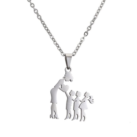 Osdhezcn Silver Color Family Necklace for Mom and Daughter Silhouette Necklace Mothers Day Jewelry Stainless Steel Chain Choker