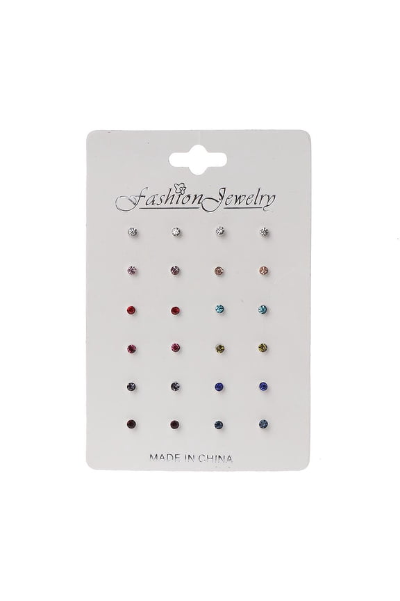 Simple 12 Pairs Earring Stud Ear Bone Nails Rainbow Cubic Zircon Stud Earrings Jewelry Birthstone Crystal Nose Lip Studs