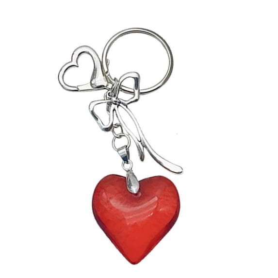 Osdhezcn Simple Crystal Heart Bowknot Keychain Pendant Keyring Ornament Key Holder