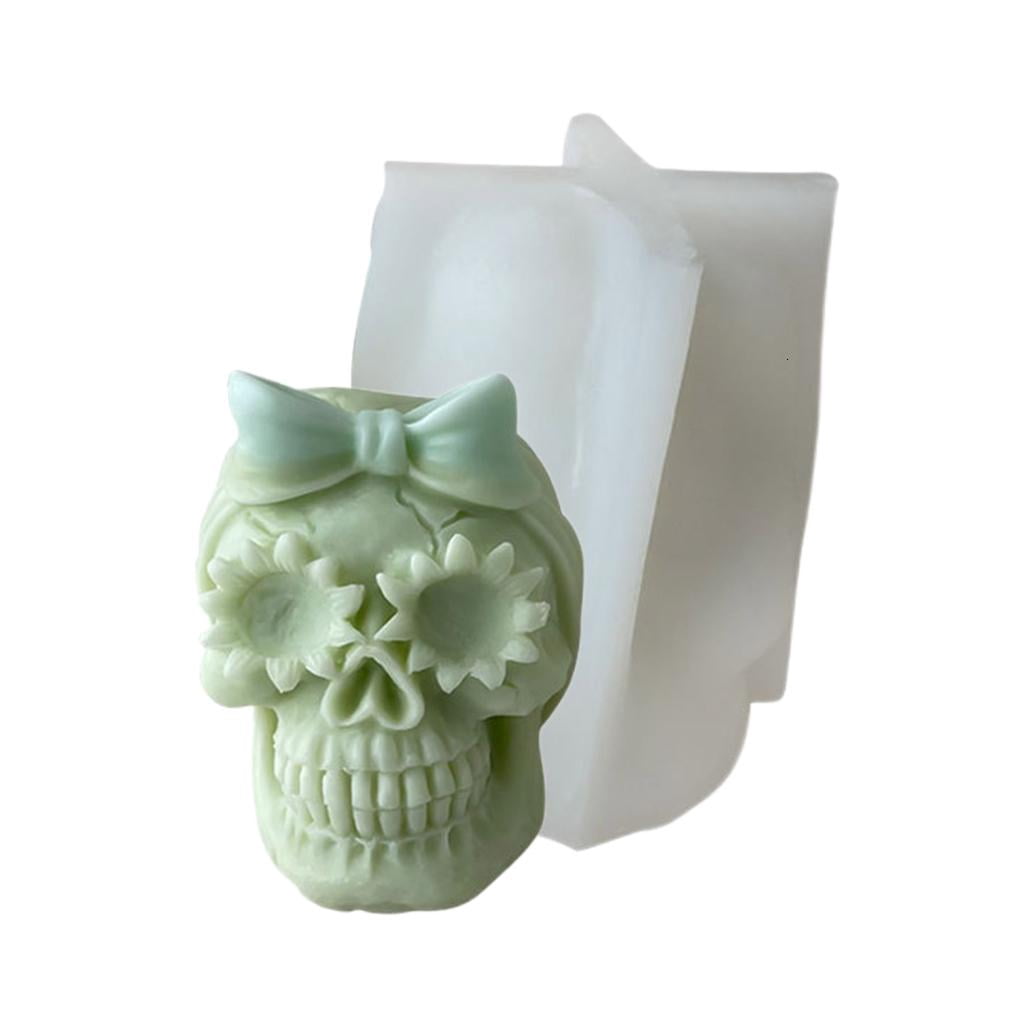 Osdhezcn Skeleton Head Epoxy Resin Mold Halloween Skull Candle Silicone Mold Decoration