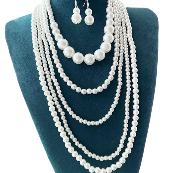 Osdhezcn Sophisticated Multi Strand Faux Pearls Necklace and Earrings Accessory for Women
