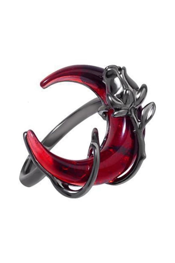 Stylish Crescent Ring Adjustable Blood Moon and Rose Open Adjustable Ring Statement Accessory Meaningful Gift Jewelry