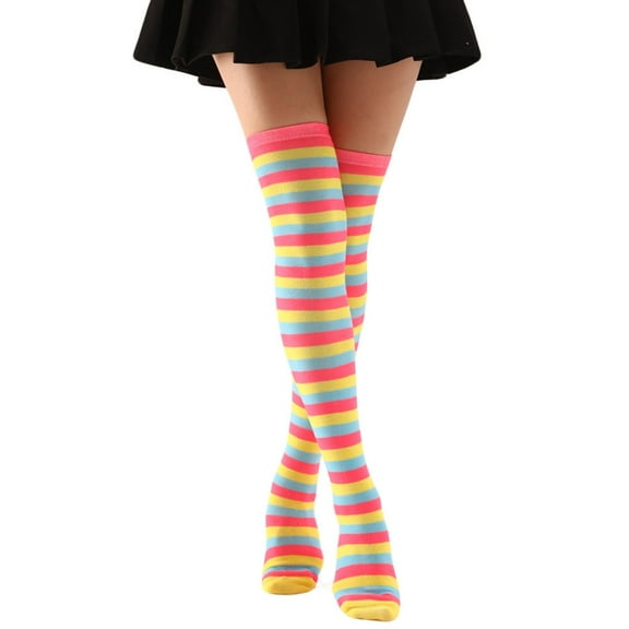 Osdhezcn Thigh High Long Stockings Over Knee Socks Halloween Cosplay Festival Stockings Colorful Stripe Stockings for Women Girls