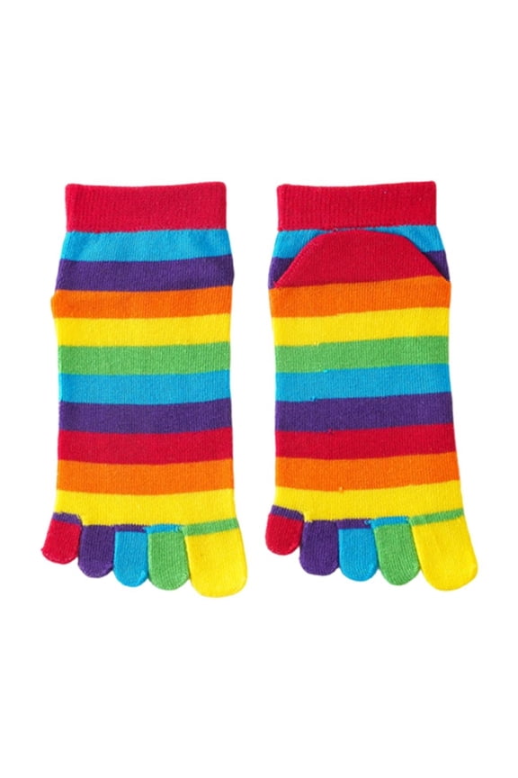 Toe Socks for Women Novelty Rainbow Striped Five Finger Separated Ankle Socks