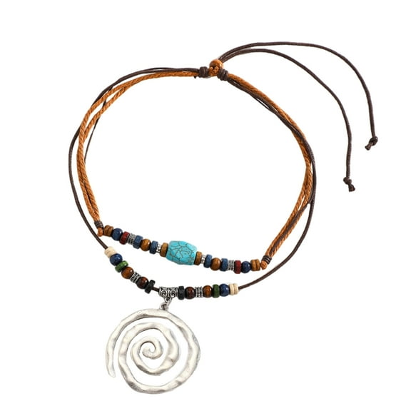 Osdhezcn Turquoise Beaded Rope Choker Large Silver Spirals Pendant Necklace Party Jewelry