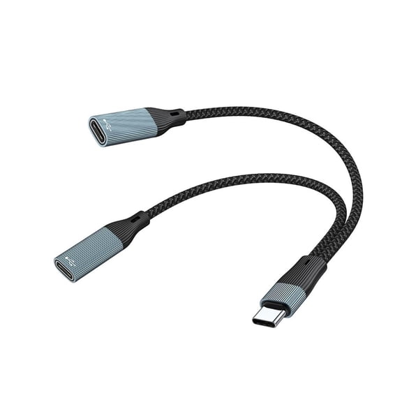 Osdhezcn Two USB C Female Port Splitter Hubs Aluminum Construction Nylons Cable Supports OTG Charging And Fast Speed Data Transfer