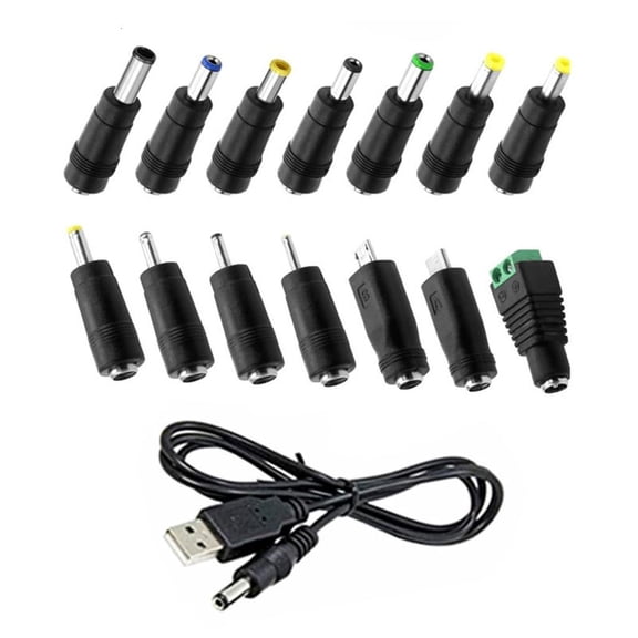 Osdhezcn USB to DC5V 5521 Plug Charging Cord with 14 Adapter Plugs for Moon Lamp LED Light Mini Fan Camera Power Charging
