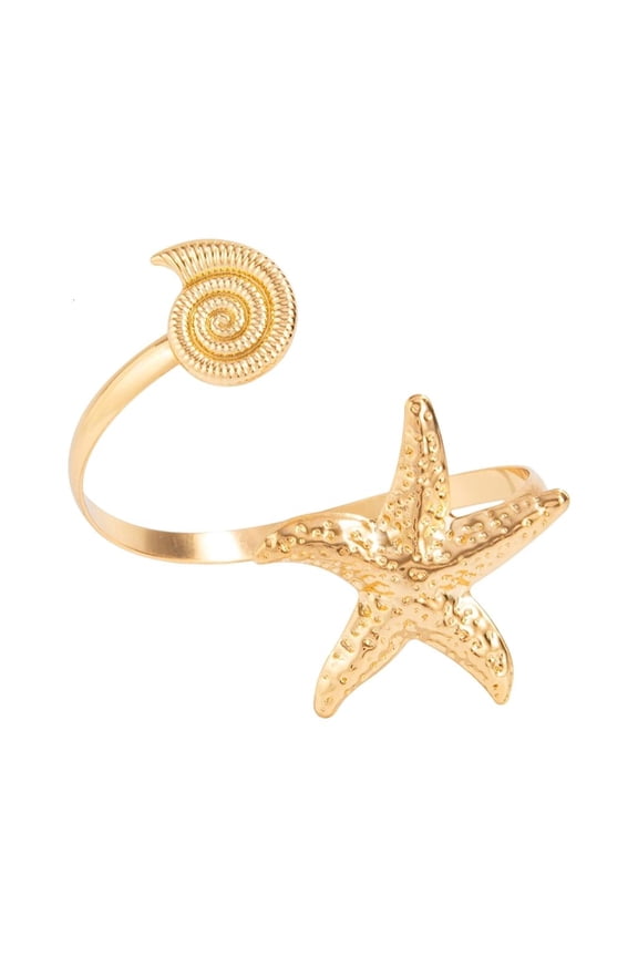 Unique Geometric Starfish Arm Cuff Bracelet Punk Fashion Jewelry Adjustable Gold Silver