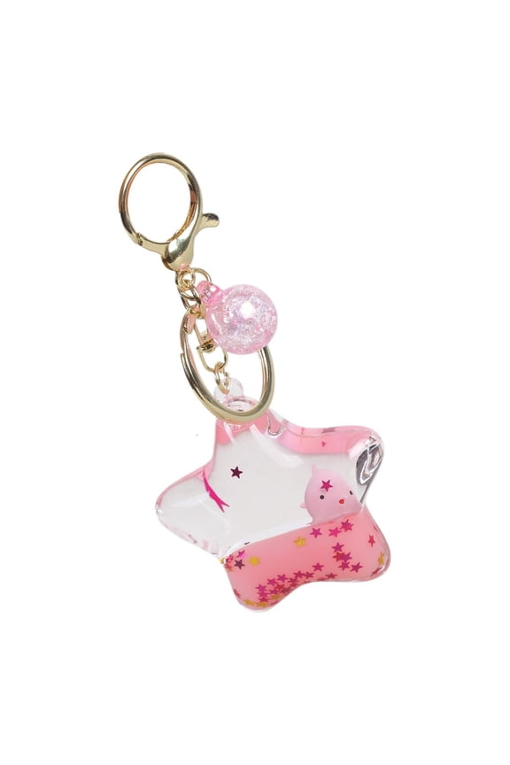 Unique Pentagrams Oil Liquid Keychain with Cartoon Animals Acrylic Star Shaped Keyring Decoration Unique Gift for Friend