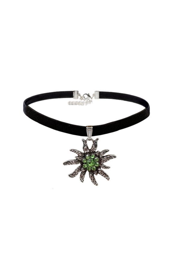 Vintage Edelweiss Choker Necklace Multicolor Rhinestone Flower Pendant Necklaces Fashion Traditional Costume Jewelry