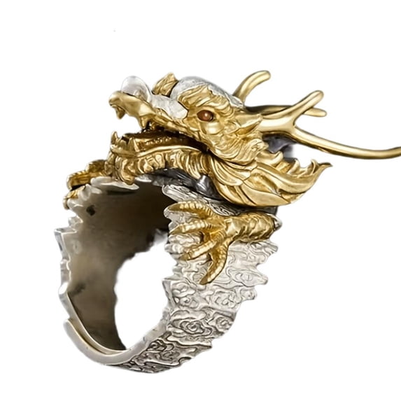 Osdhezcn Vintage Golden Dragon Ring Adjustable Open Mouth Unique Ring Ornament Fashion Jewelry Accessory for Women and Men