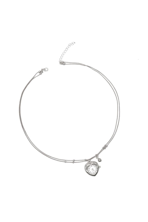 Vintage Heart Clock Pendant Layering Necklace Zinc Alloy Jewelry For Women