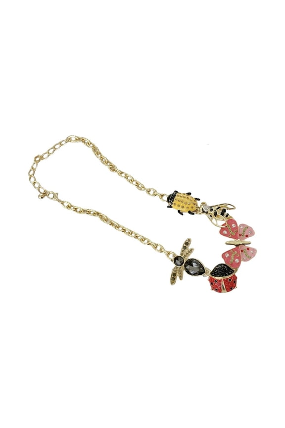 Vintage Inspired Ladybugs Butterfly Necklace Adjustable Length Neckchain Handmade Punk Jewelry Accessory for Women