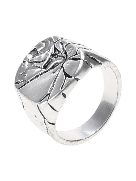 Vintage Silver Ring Alloy Broken Crack Signet Ring Stackable Ring for Women Men