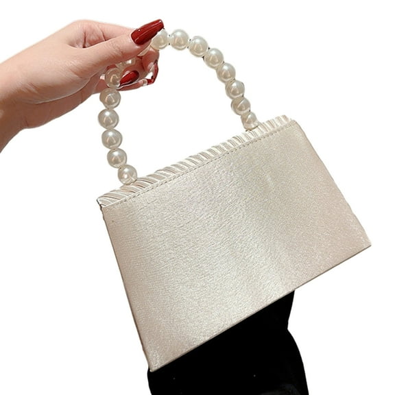 Osdhezcn Wedding Clutch Pleated Bag Pearl Handle Handbag for Girl Cocktail Shoulder Bag